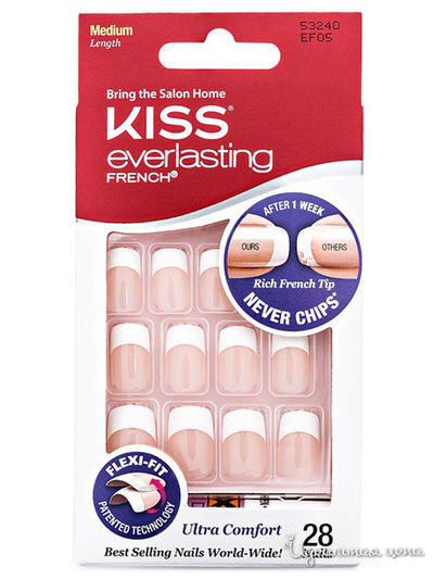 Набор накладных ногтей с клеем, ультра стойкий французский маникюр для классической формы ногтей, 28 шт, Kiss