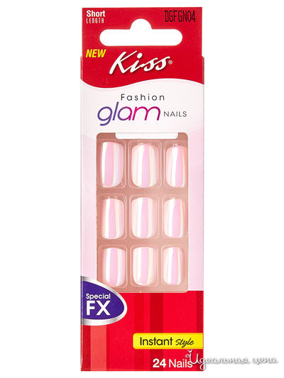 Набор накладных ногтей без клея, длина короткая, розовое сияние, 24 шт, Kiss