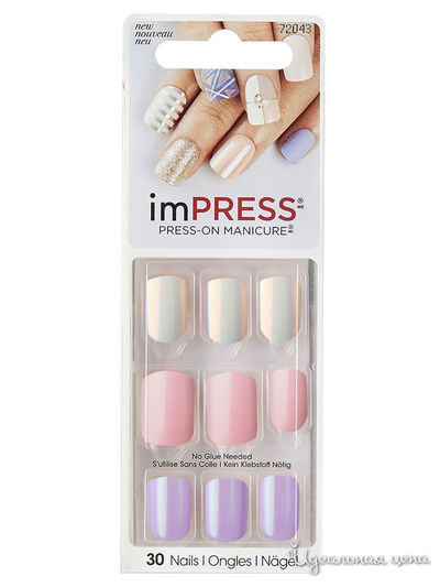 Лак твердый Импрес маникюр акцент, пудровый неон, длина короткая, Kiss