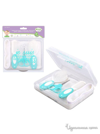 Набор для ухода за ребенком 4 предмета: ножницы, щетка, расческа и мочалка Мультидом, цвет в ассортименте