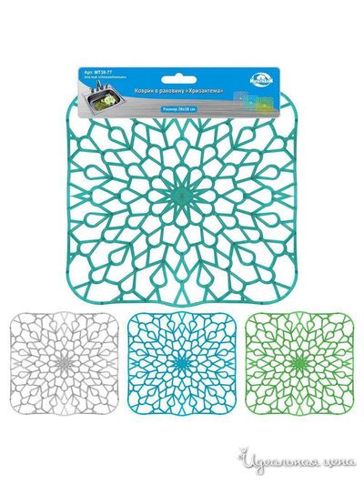 Коврик в раковину Хризантема, 28*28 см Мультидом, цвет в ассортименте