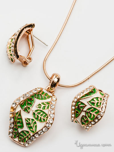 Комплект: серьги, кулон Chantal, цвет зеленый