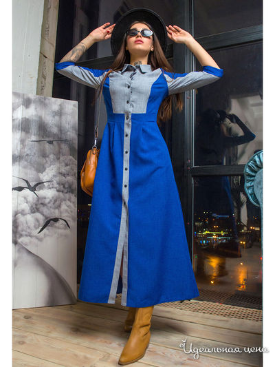 Платье The First Land of Fashion, цвет ярко-синий, серый