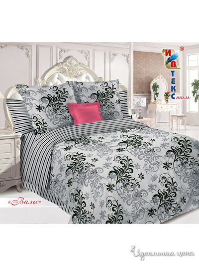 Комплект постельного белья, 2-спальный ИВТЕКстиль, цвет голубой, черный