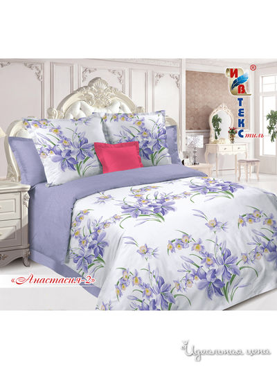 Комплект постельного белья, 2-спальный ИВТЕКстиль, цвет белый, сиреневый