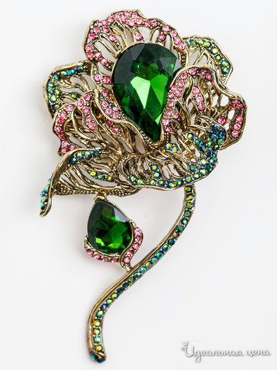 Брошь PATRICIA  BRUNI, цвет розовый, зеленый, бронзовый