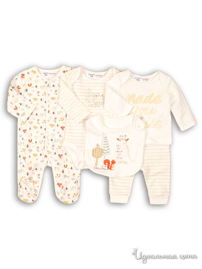 Комплект: ползунки, боди, штаны, кофта, слюнявчик Minoti, цвет кремовый
