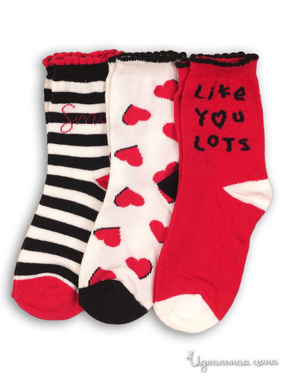 Носки, 3 пары Minoti, цвет красный, белый, черный