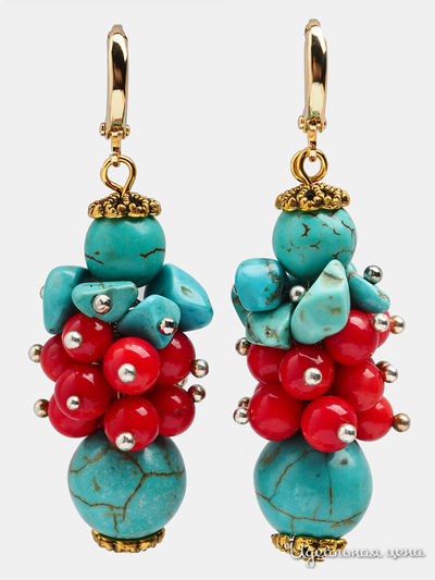 Серьги Biruza, цвет красный, бирюзовый
