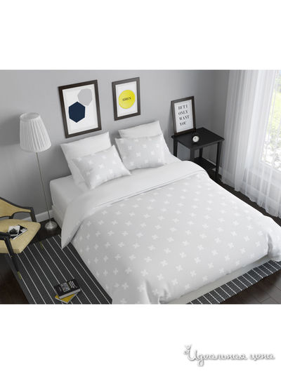Комплект постельного белья односторонний, 1,5-спальный Сирень, цвет белый, серый