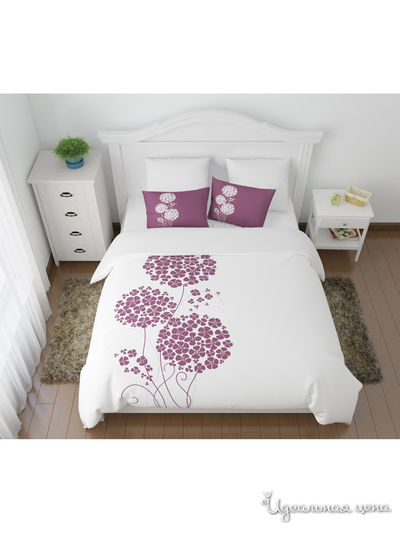 Комплект постельного белья односторонний, 2-спальный Сирень, цвет белый, фиолентовый