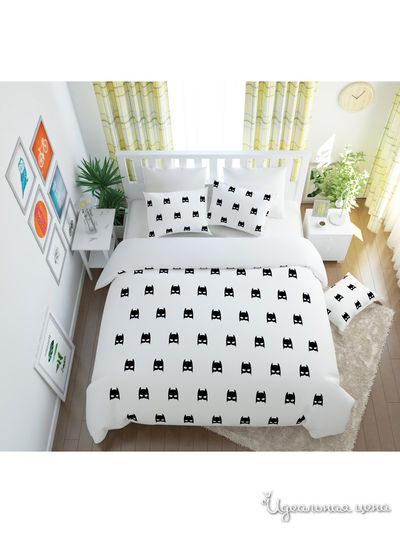 Комплект постельного белья односторонний, 1,5-спальный Сирень, цвет белый, черный