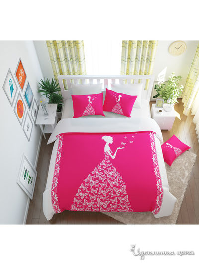 Комплект постельного белья односторонний, Семейный Сирень, цвет розовый, белый