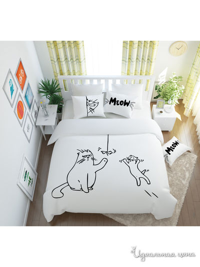 Комплект постельного белья односторонний, Евро Сирень, цвет белый, черный