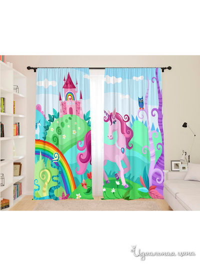 Фотошторы "Единорог", 145*260 см - 2 шт Сирень, цвет голубой