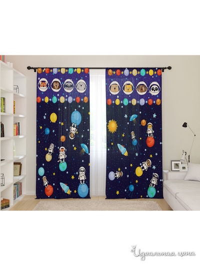 Фотошторы для детской "Космические герои", 145*260, 2 шт. Сирень, цвет мультиколор