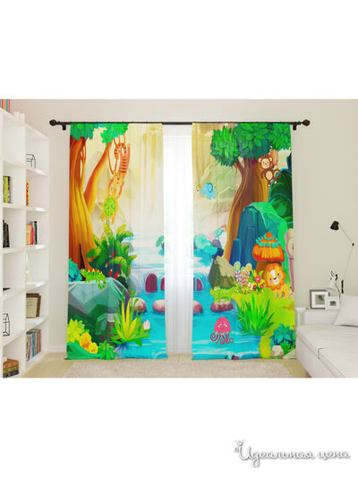 Фотошторы для детской "Джунгли", 145*260, 2 шт. Сирень, цвет мультиколор