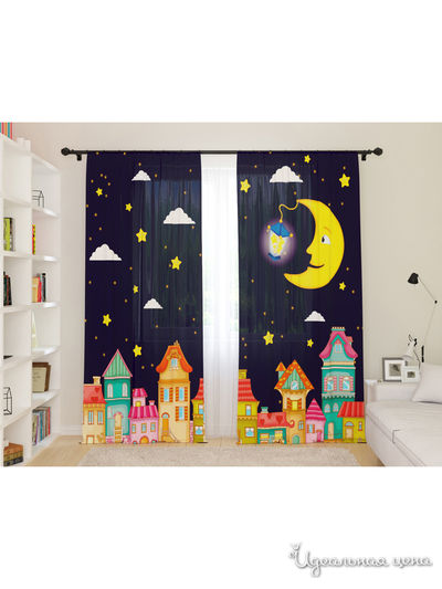 Фотошторы для детской "Сторож-месяц", 145*260, 2 шт. Сирень, цвет мультиколор