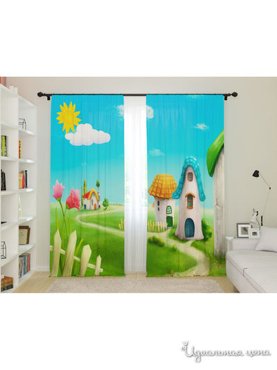 Фотошторы для детской "Деревня гномиков", 145*260, 2 шт. Сирень, цвет мультиколор