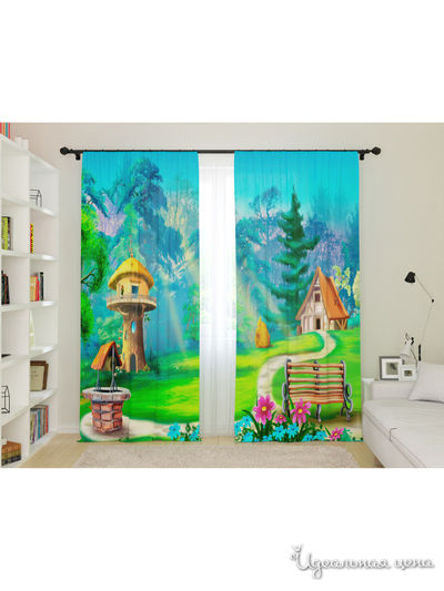 Фотошторы для детской "Домик в лесу", 145*260, 2 шт. Сирень, цвет мультиколор