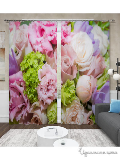 Фотошторы "Пионы и гортензия", 145*260 см, 2 шт. Сирень, цвет мультиколор