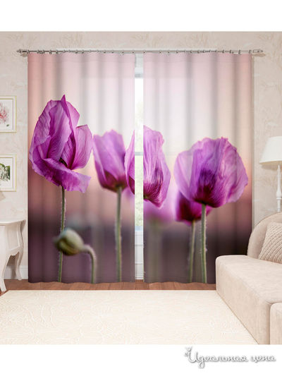 Фотошторы "Фиолетовые маки", 145*260 см, 2 шт. Сирень, цвет мультиколор