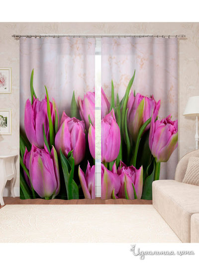 Фотошторы "Розовые тюльпаны", 145*260 см, 2 шт. Сирень, цвет мультиколор