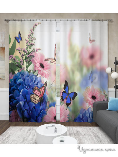 Фотошторы "Цветы и бабочки", 145*260 см, 2 шт. Сирень, цвет мультиколор
