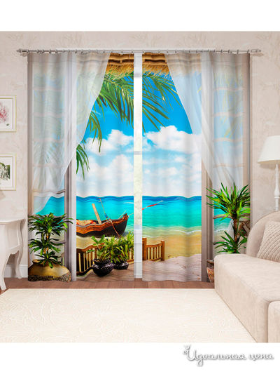 Фотошторы "Вилла на острове", 145*260 см, 2 шт. Сирень, цвет мультиколор