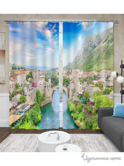 Фотошторы "Мост над рекой", 145*260 см, 2 шт. Сирень, цвет мультиколор