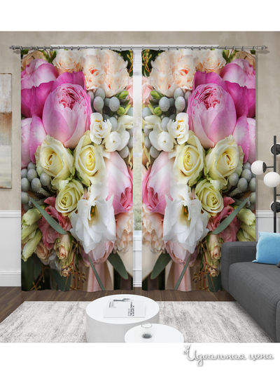Фотошторы "Пионы и розы", 145*260 см, 2 шт. Сирень, цвет мультиколор