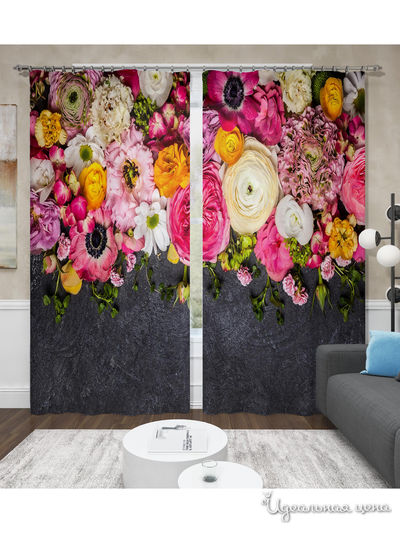 Фотошторы "Цветы на графитовом фоне", 145*260 см, 2 шт. Сирень, цвет мультиколор