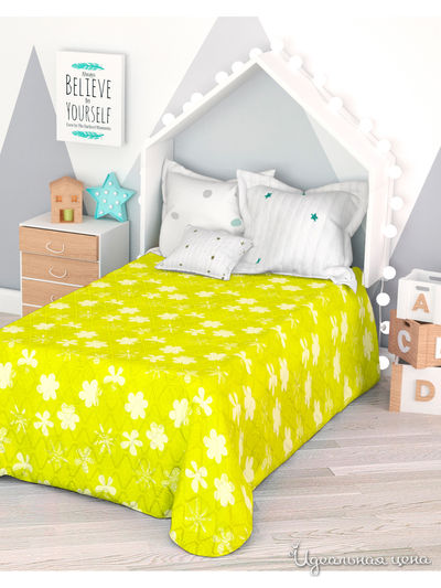 Покрывало стеганое "Белые цветы на желтом фоне", 1,5- спальное Сирень, цвет желтый