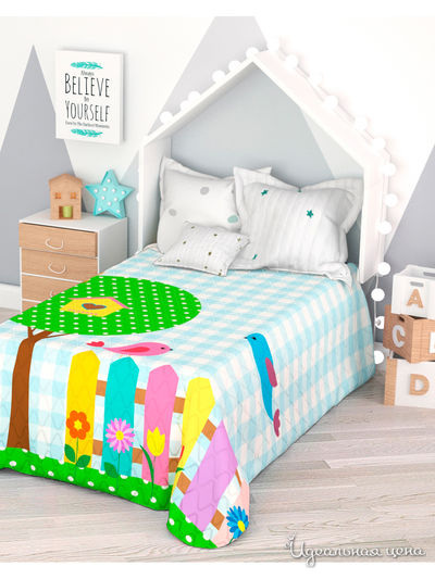 Покрывало стеганое "Две птички", 1,5- спальное Сирень, цвет мультиколор