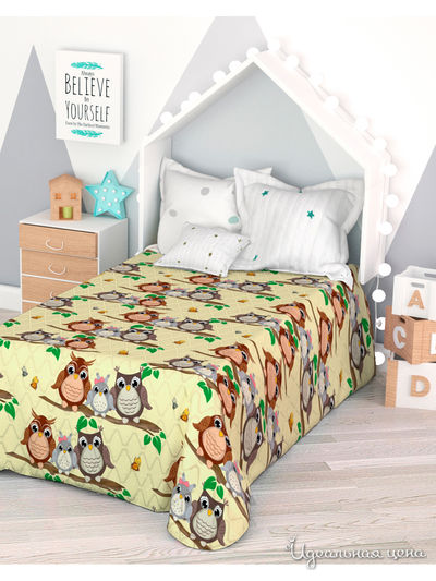 Покрывало стеганое "Семейство совят", 1,5- спальное Сирень, цвет мультиколор