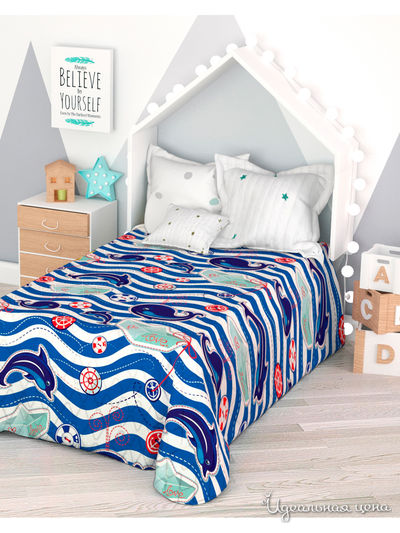 Покрывало стеганое "Бумажные кораблики", 1,5-спальное Сирень, цвет мультиколор