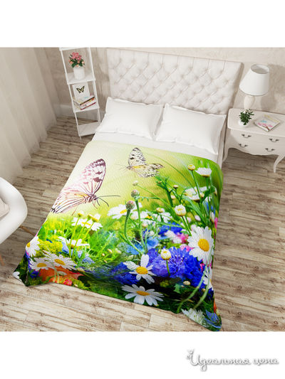 Покрывало стеганое "Бабочки на лугу", Евро Сирень, цвет мультиколор