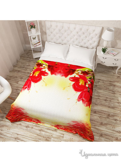 Покрывало стеганое "Букет с красными цветами", Евро Сирень, цвет мультиколор