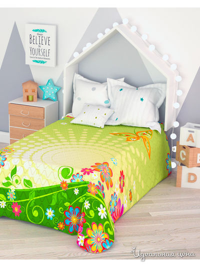 Покрывало стеганое "Полянка с бабочками", 1,5-спальное Сирень, цвет мультиколор