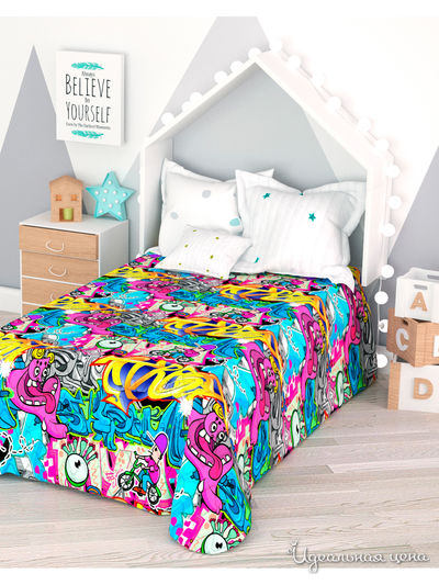 Покрывало стеганое "Граффити", 1,5-спальное Сирень, цвет мультиколор