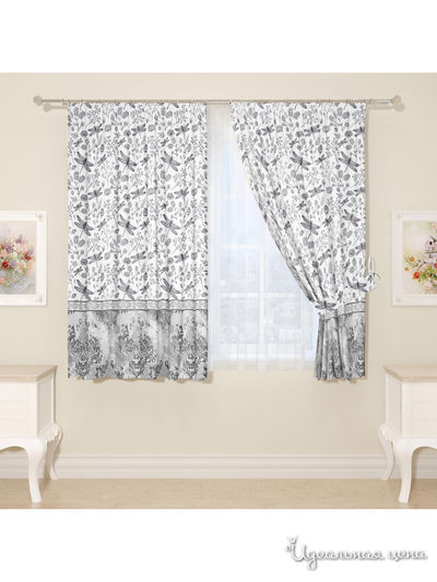 Комплект штор для кухни, штора 2 шт, подхват 2 шт Сирень, цвет серый