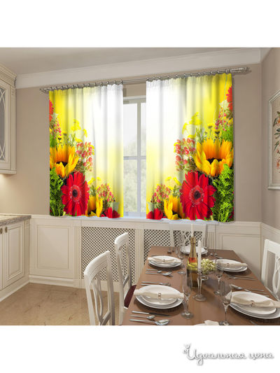 Фотошторы "Букет из гербер и подсолнухов", 145*160 см, 2 шт Сирень, цвет желтый