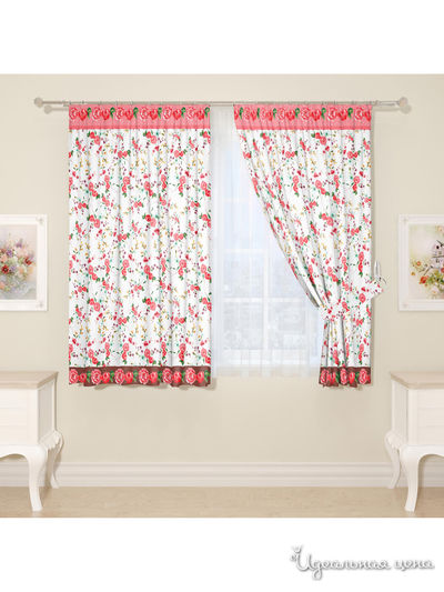 Комплект штор для кухни, штора 2 шт, подхват 2 шт Сирень, цвет красный