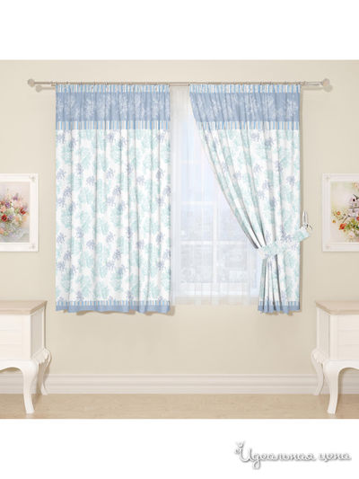 Комплект штор для кухни, штора 2 шт, подхват 2 шт Сирень, цвет голубой