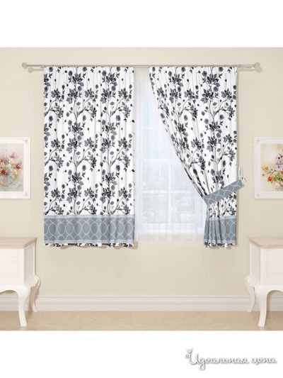 Комплект штор для кухни, штора 2 шт, подхват 2 шт Сирень, цвет серый