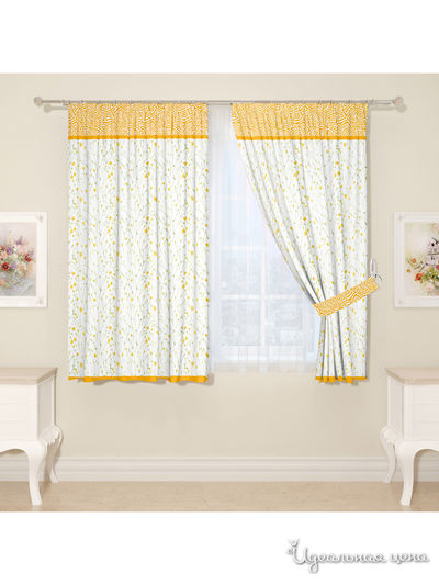 Комплект штор для кухни, штора 2 шт, подхват 2 шт Сирень, цвет желтый