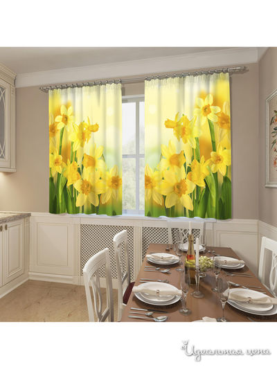 Фотошторы "Желтые нарциссы", 145*160 см, 2 шт Сирень, цвет зеленый
