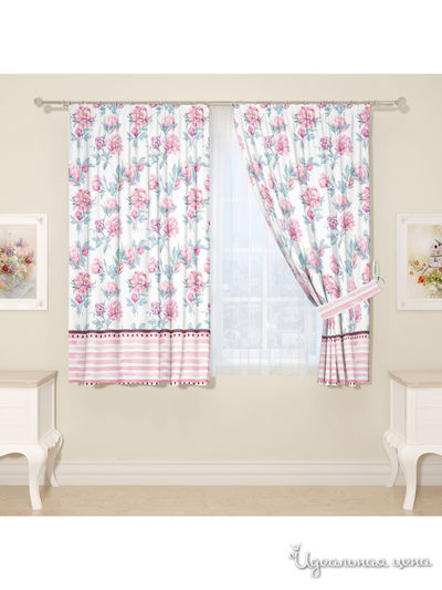 Комплект штор для кухни, штора 2 шт, подхват 2 шт Сирень, цвет розовый