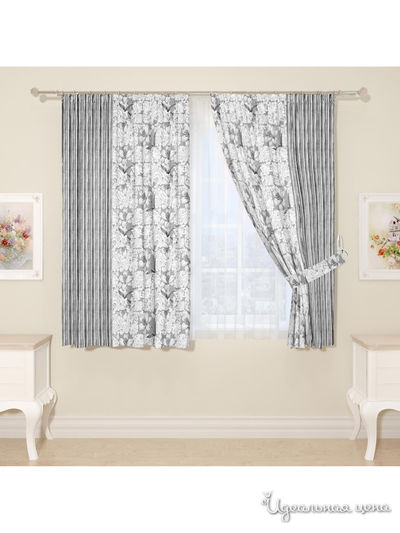 Комплект штор для кухни, штора 2 шт, подхват 2 шт Сирень, цвет серый