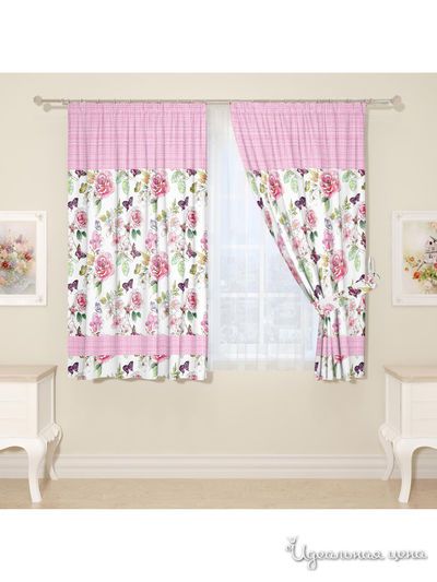 Комплект штор для кухни, штора 2 шт, подхват 2 шт Сирень, цвет розовый